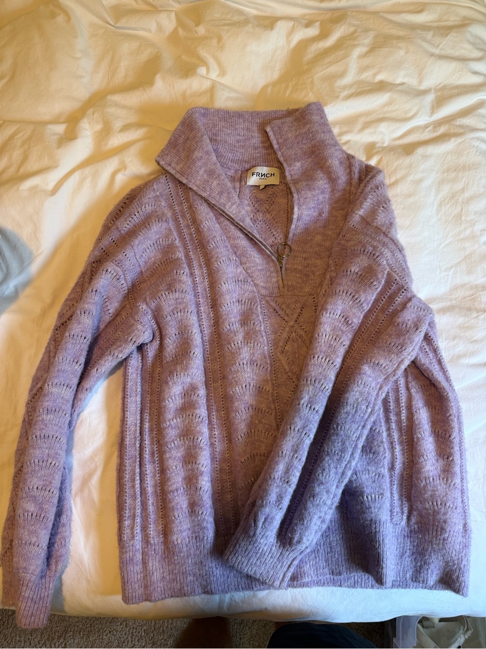 FRNCH Lavender Zip-Front Cowl Knit Sweater
